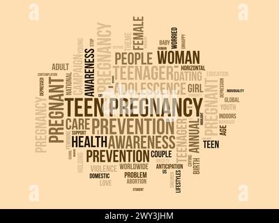 Teen Pregnancy Prevention Word Cloud-Vorlage. Gesundheit und medizinisches Bewusstsein Konzept Vektor Hintergrund. Stock Vektor