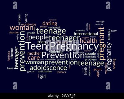 Teen Pregnancy Prevention Word Cloud-Vorlage. Gesundheit und medizinisches Bewusstsein Konzept Vektor Hintergrund. Stock Vektor