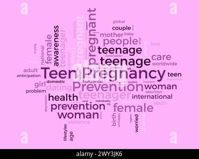 Teen Pregnancy Prevention Word Cloud-Vorlage. Gesundheit und medizinisches Bewusstsein Konzept Vektor Hintergrund. Stock Vektor