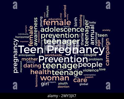 Teen Pregnancy Prevention Word Cloud-Vorlage. Gesundheit und medizinisches Bewusstsein Konzept Vektor Hintergrund. Stock Vektor