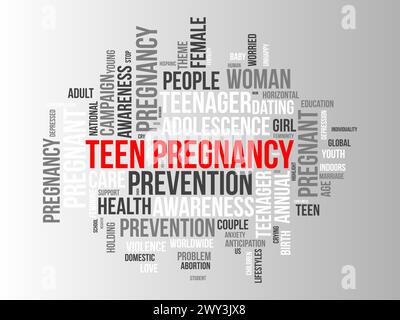 Teen Pregnancy Prevention Word Cloud-Vorlage. Gesundheit und medizinisches Bewusstsein Konzept Vektor Hintergrund. Stock Vektor