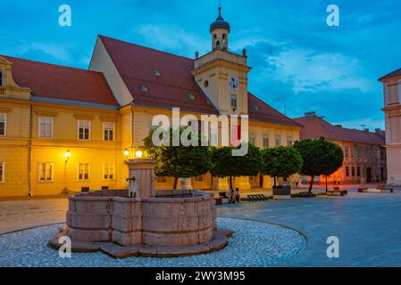 Blick auf den Sonnenuntergang des Archäologischen Museums Osijek in Kroatien Stockfoto