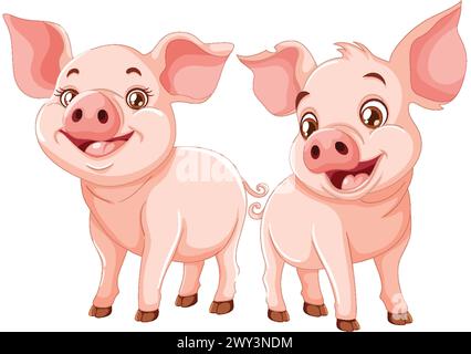Zwei glückliche Ferkel in verspieltem Stil. Stock Vektor