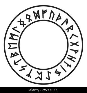 Runenkreis isländischer keltischer wikinger-Talisman Navigation Kompass, Rahmen okkultes Amulett, stammesnordische Schrift isoliert auf weißem Hintergrund. Vektorabbildung Stock Vektor