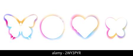Y2K-Rahmen abstrakter Bogen, Spektrum Schmetterling Glow Aura Unschärfe Formen, Grenzen, Regenbogenspektrum Glanz Farbe isoliert auf weißem Hintergrund. . Vektorabbildung Stock Vektor