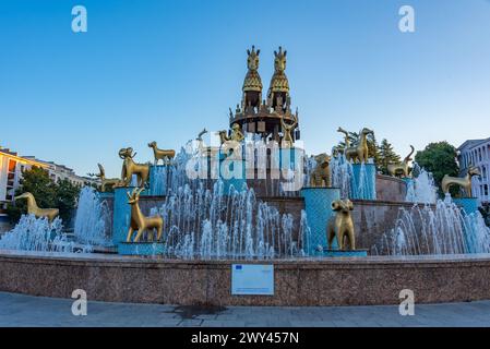 Nachtansicht auf den Colchis-Brunnen in Kutaisi, Georgia Stockfoto