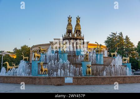 Nachtansicht auf den Colchis-Brunnen in Kutaisi, Georgia Stockfoto