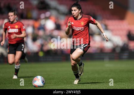 Manchester United Women gegen Everton Women’s Super League. Während des Women’s Super League-Spiels zwischen Manchester United und Everton im Leigh Sports Village am 31. März 2024 in Leigh, England. Stockfoto