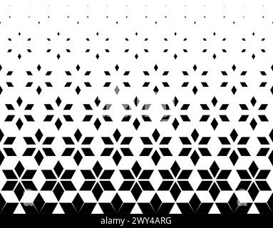 Geometrisches Muster von schwarzen Figuren auf weißem Hintergrund.Nahtlos in eine Richtung.Option mit einem KURZEN Ausblenden. Strahlungsmethode. Stock Vektor