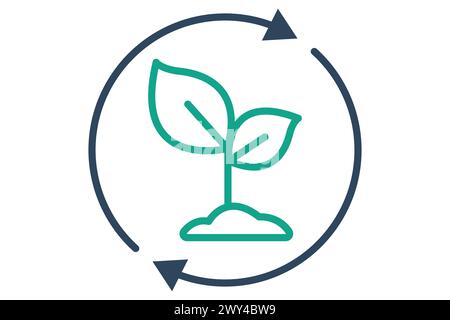 Nachhaltiges Symbol. Blatt im Kreis und Pfeil. Symbol, das sich auf den Symbolstil der ESG-Linie bezieht. Abbildung des Naturelements Stock Vektor