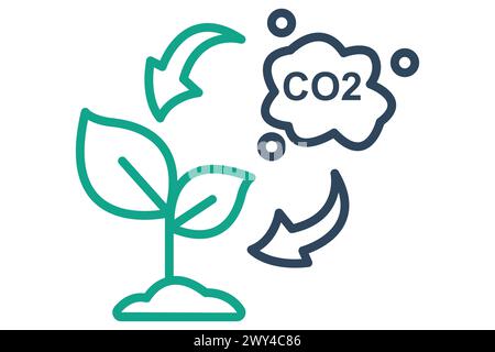 CO2-Symbol. Anlage mit CO2. Symbol, das sich auf den Symbolstil der ESG-Linie bezieht. Abbildung des Naturelements Stock Vektor