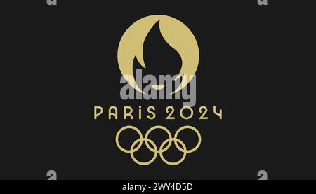 Offizielles Symbol der Olympischen Spiele 2024. Offizielles Logo der Olympischen Sommerspiele 2024 in Paris. Vektorlogo auf kariertem Hintergrund isoliert. Stock Vektor