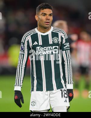 London, Großbritannien. 30. März 2024. 30. März 2024 - Brentford gegen Manchester United - Premier League - GTECH Community Stadium. Casimero von Manchester United im Kampf gegen Brentford. Bildnachweis: Mark Pain/Alamy Live News Stockfoto