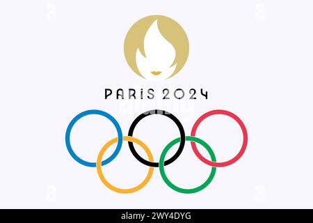 Offizielles Symbol der Olympischen Spiele 2024. Offizielles Logo der Olympischen Sommerspiele 2024 in Paris. Vektorlogo auf kariertem Hintergrund isoliert. Stock Vektor