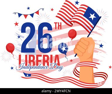 Glückliche Liberia Unabhängigkeitstag Vektor-Illustration am 26. Juli mit schwenkender Flagge und Band im National Holiday Flat Cartoon Hintergrund Design Stock Vektor