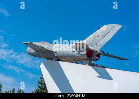 MIG-19-Denkmal in Tiraspol, Moldau Stockfoto