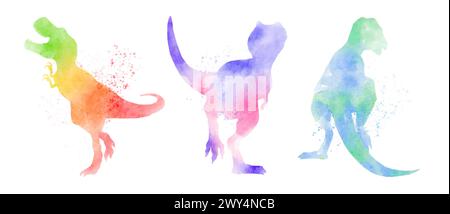 Tyrannosaurus rex Dinosaurier. Farbenfrohe Silhouette Aquarell Stil. Satz 1 von 5 . Abbildung . Stock Vektor
