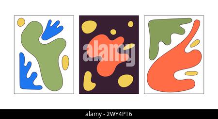 Abstrakte Gemälde 2D lineare Zeichentrickobjekte Set Stock Vektor