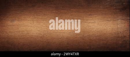 Rustikaler Holzdiele Hintergrund. Alter brauner dunkler Holztisch, Blick von oben Stockfoto