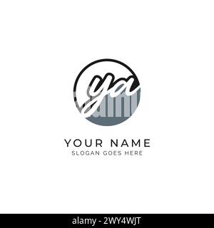 Y, A, YA Anfangsbuchstabe handgeschrieben, Buchstabe YA Signatur Symbol in runder Form Stock Vektor