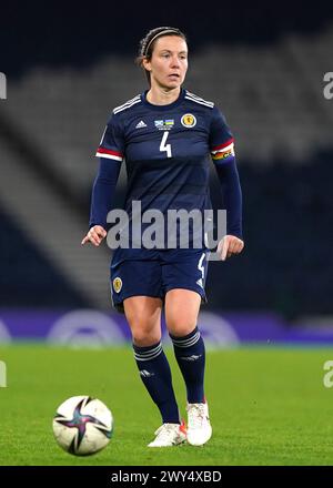 Dateifoto vom 26.11.2021 von Rachel Corsie aus Schottland, die glaubt, dass die Kampagne der Scotland Women's Chastening Nations League bei ihren Bewerbungen um die Europameisterschaft im nächsten Jahr helfen kann. Ausgabedatum: Donnerstag, 4. April 2024. Stockfoto