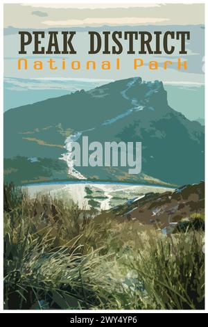 Die Kakerlaken, Staffordshire Nostalgisches Retro-Winterreiseposter-Konzept des Peak District National Park, England, Großbritannien im Stil von Arbeitsprojekten Stock Vektor