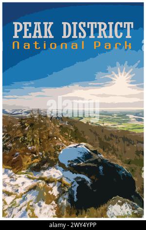 Die Kakerlaken, Staffordshire Nostalgisches Retro-Winterreiseposter-Konzept des Peak District National Park, England, Großbritannien im Stil von Arbeitsprojekten Stock Vektor
