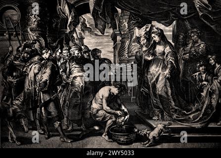 Tomyris und Cyrus 1630 Peter Paul Rubens von Paulus Pontius (Mai 1603 – 16. Januar 1658) war ein flämischer Kupferstecher und Maler. Er arbeitete mit den Künstlern Peter Paul Rubens und Anthony van Dyck Royal Museum of Fine Arts in Antwerpen, Belgien, Belgien. Stockfoto