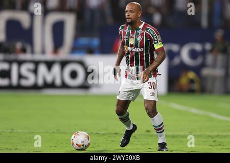 Lima, Peru. April 2024. Felipe Melo von Fluminense spielte am 3. April 2024 im Alejandro Villanueva Melcochita Stadion in Lima, Peru, während des CONMEBOL Libertadores Cup, Gruppe A, Datum 1, zwischen Alianza Lima und Fluminense FC. (Foto: Miguel Marrufo/PRESSINPHOTO) Credit: PRESSINPHOTO SPORTS AGENCY/Alamy Live News Stockfoto