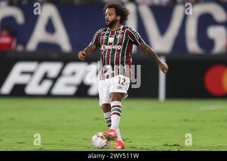 Lima, Peru. April 2024. Marcelo Vieira von Fluminense spielte am 3. April 2024 im Alejandro Villanueva Melcochita Stadion in Lima, Peru, während des CONMEBOL Libertadores Cup, Gruppe A, Datum 1, zwischen Alianza Lima und Fluminense FC. (Foto: Miguel Marrufo/PRESSINPHOTO) Credit: PRESSINPHOTO SPORTS AGENCY/Alamy Live News Stockfoto