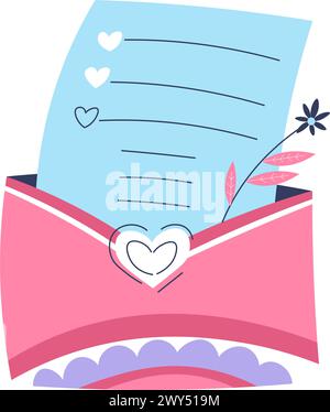 Liebesbrief, Umschlag mit Papier und Blumengeschenk Stock Vektor