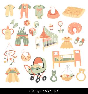 Baby Kleidung und Möbel, Kinder speichern Vektor Stock Vektor