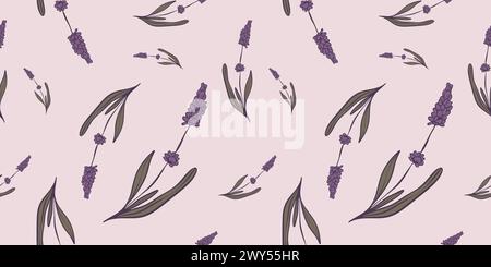 Nahtloses Muster mit handgezeichneten Lavendelblüten. Perfekt für Tapeten, Geschenkpapier, Textilprodukte, Druck, Websites, Hintergrund, soziale Medien Stock Vektor