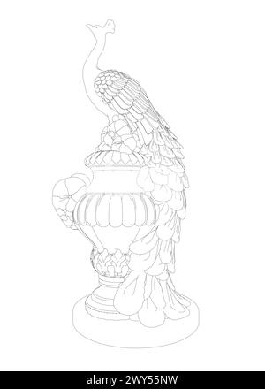 Dekorativer Pfau. Anti-Stress-Malseite für Erwachsene. Schwarz-weiß handgezeichnetes Kritzelchen zum Ausmalen Buch. Vektor Schwarz und weiß florale Pfauenillust Stock Vektor