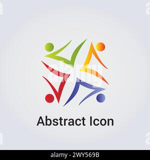 Abstrakte Icon Logo Design Primärformen Silhouetten Menschen Tanz Stern Kreis Klee Verschiedenes Kommunikations Netzwerk Regenbogenfarben Vektor Stock Vektor