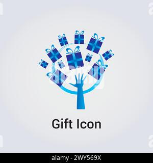 Geschenk-Symbol Mit Hand Blau Vektor-Illustration, Geschenkboxen Alles Gute Zum Geburtstag Geschenk Jubiläum Vergnügen Freude Stock Vektor