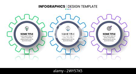 Infografik-Vorlage mit Symbolen und 3 Optionen oder Schritten. Zahnrad. Kann für Workflow-Layout, Diagramm, Banner, webdesign verwendet werden. Vektordarstellung Stock Vektor