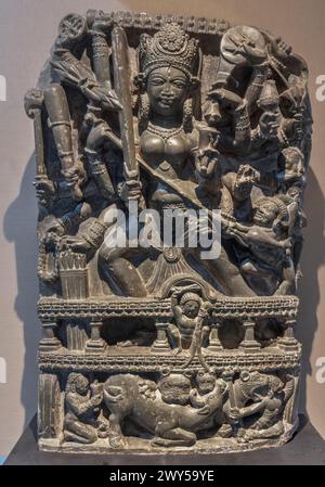 Göttin Durga, 8. Jahrhundert, Stein, Pulwama, Sri Pratap Singh Museum, Srinagar, Kaschmir, Indien Stockfoto