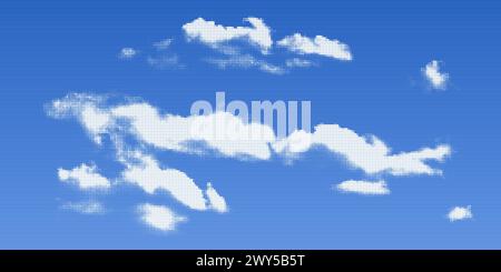 Weiße Halbtonwolke mit Rasterstruktur am klaren blauen Himmel. Pop-Art-Objekt im Comic-Stil mit Punktmuster. Vektor-Retro bg Stock Vektor