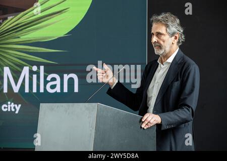 Mailand, Italien. April 2024. Nella foto Giancarlo Tancredi Milano, Italia - Cronaca Giovedì, 4 April, 2024. (Foto di Marco Ottico/Lapresse) Pressekonferenz Milano Santa Giulia der neue Herzschlag von Mailand Mailand, Italien - Nachrichten Mittwoch, 03. April 2024. (Foto: Marco Ottico/Lapresse) Credit: LaPresse/Alamy Live News Stockfoto