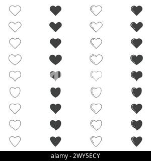 Sammlung illustrierter Herzsymbole mit verschiedenen Formen Stock Vektor