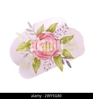 Sanfte Pfingstrose Aquarellillustration. Frühlingsblume Aquarellklammer Art. Waldblumen Handgezeichnet Aquarellkomposition Stockfoto