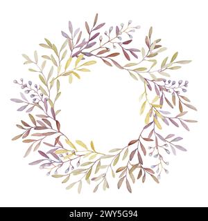 Grün Rosa Blumenkranz Clipart. Frühlings-Aquarell-Kranz-Illustration. Clipart Mit Handgezeichnetem Woodland-Blumenkranz Stockfoto