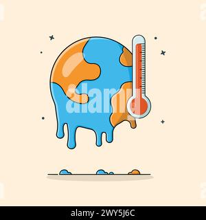 Schmelzkugel und Thermometer Vektor Illustration. Konzept Zur Globalen Erwärmung Stock Vektor