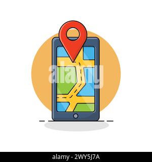 Vektorillustration Der Online Mobile Map-Anwendung. Design Des Navigationskonzepts Stock Vektor