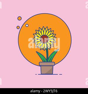 Eine Sonnenblume in einem Topf-Vektor-Illustration Stock Vektor