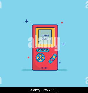 Klassische tragbare Videospielkonsole Cartoon Vektor Icon Illustration isoliertes Objekt. Retro-Spiele-Gadget der 90er Jahre. Technologie Vintage-Game-Ikone Stock Vektor