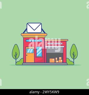 Vektor-Illustration Des Postbüros. Gebäude- und Bürokonzept. Flaches Symbol und Vektorgrafik im Cartoon-Stil Stock Vektor