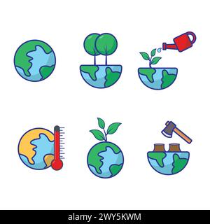 Symbole Für Nachhaltige Ökologie Set Vektor-Illustration. Umweltfreundliches Symbolpaket im flachen Stil Stock Vektor