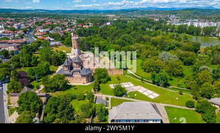 Panoramablick auf den fürstlichen Hof in der rumänischen Stadt Targoviste Stockfoto